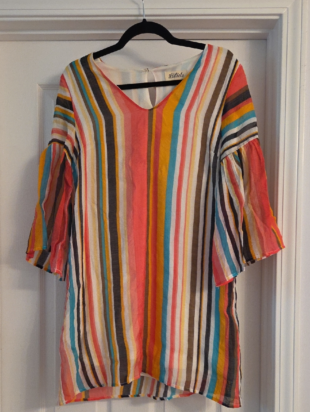 Listicle Multicolor Striped Mini Dress - Coral, Yellow, Teal, Brown, White